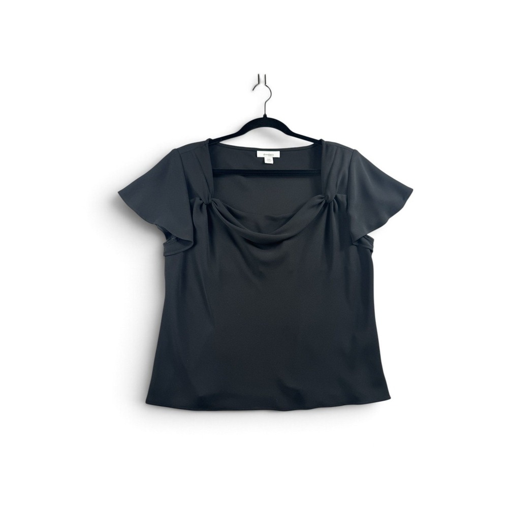 Dressbarn Black Blouse Cowl Neck Women's Plus Size 16W Short Sleeve Tailored